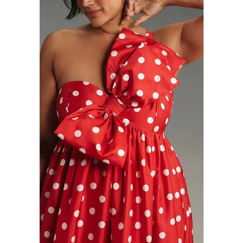 NEW Anthropologie x ATSU Red Polka-Dot Sally Bow Statement One Shoulder Dress XS - Picture 4 of 12
